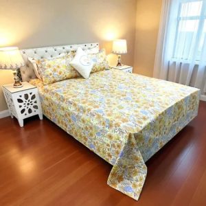 Double Star Twill Cotton Double Bed Sheet with Pillow Covers
