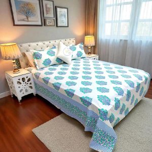 Multicolor Cotton Double Bed Sheet with Pillow Covers