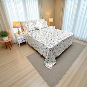 VRS Satin Print Cotton Double Bed Sheet with Pillow Covers