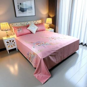 VRS Satin Print Cotton Double Bed Sheet with Pillow Covers