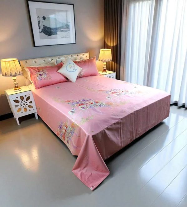 VRS Satin Print Cotton Double Bed Sheet with Pillow Covers