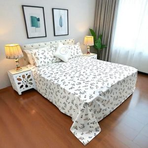 VRS Satin Print Cotton Double Bed Sheet with Pillow Covers