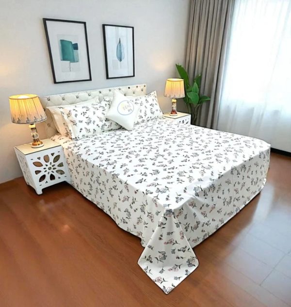 VRS Satin Print Cotton Double Bed Sheet with Pillow Covers