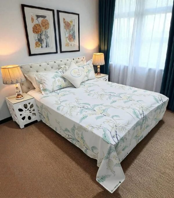 VRS Satin Print Double Bed Sheet with Pillow Covers